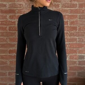 Nike Element Dri-FIT Half Zip Running Top Black Medium Thumbholes Gym Pullover